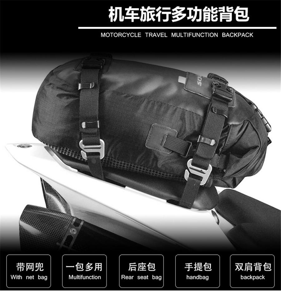 20L Waterproof Motorcycle Bike Rear Seat Tail Bag Luggage Storage Backpack Black