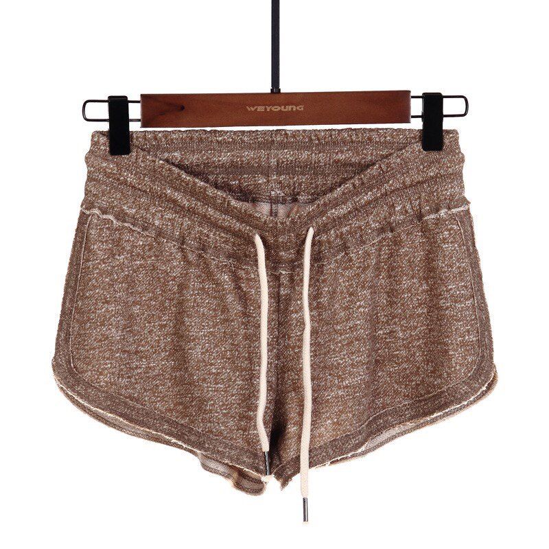 Akiyo Studio European and American Style Shorts, Comfortable Cotton Terry Home Casual Thin Sports Personality Fitness Pants Floral Coffee Color L