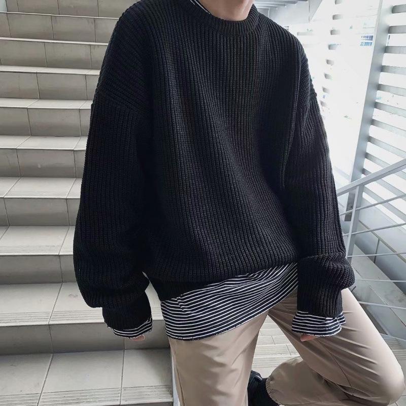 Maglione Trendy da Uomo a Blocchi di Colore a Righe con Girocollo - Maglieria Casual Autunno/Inverno 2023