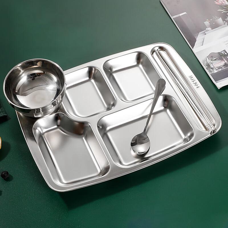 Huisiyuan Large 304 Stainless Steel 6-Compartment Divided Meal Tray