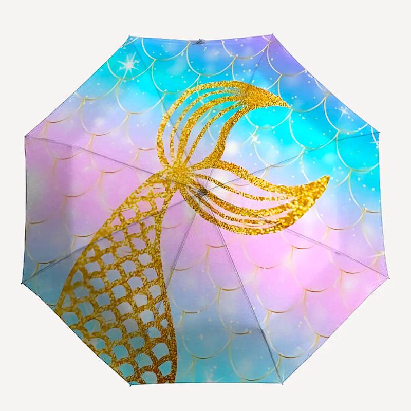 

1PC Mermaid Tail Umbrella-8-Rib Reinforced Portable Folding Travel Suitable for All Seasons Outdoor Daily , Fun Design-Z0408