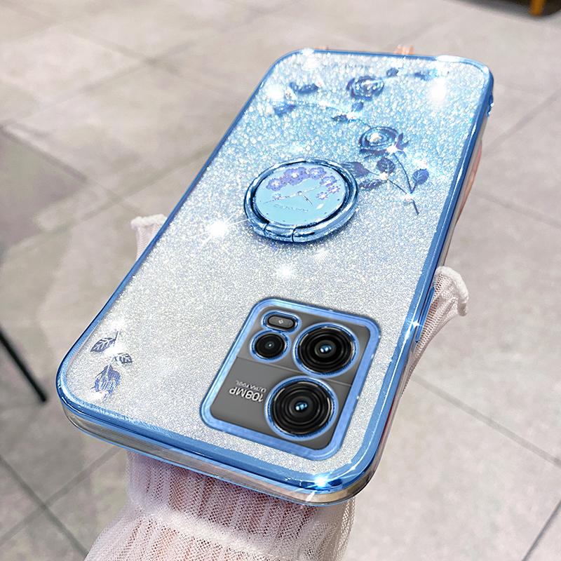 

KADEM For Motorola Moto G72 5G Case Ring Kickstand Glitter TPU Phone Cover Blue