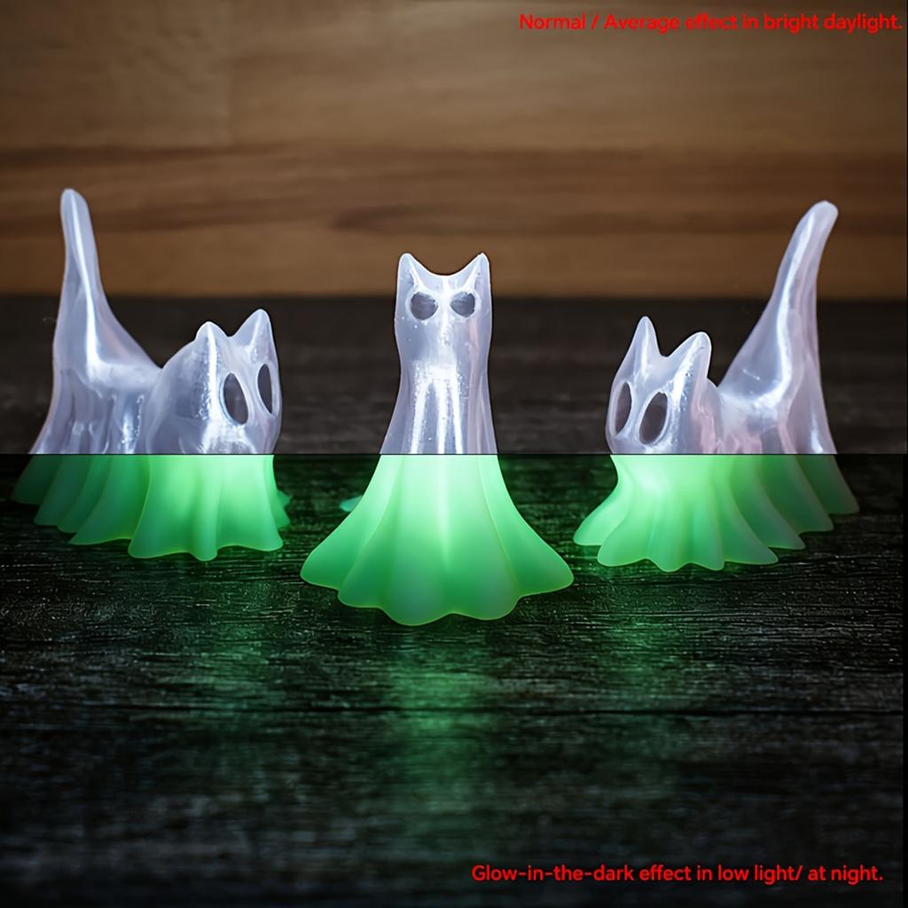 3D Printed Glowing Ghost Cat Home Decoration Desktop Ornament Halloween Themed Night Light Figurine for Indoor Use