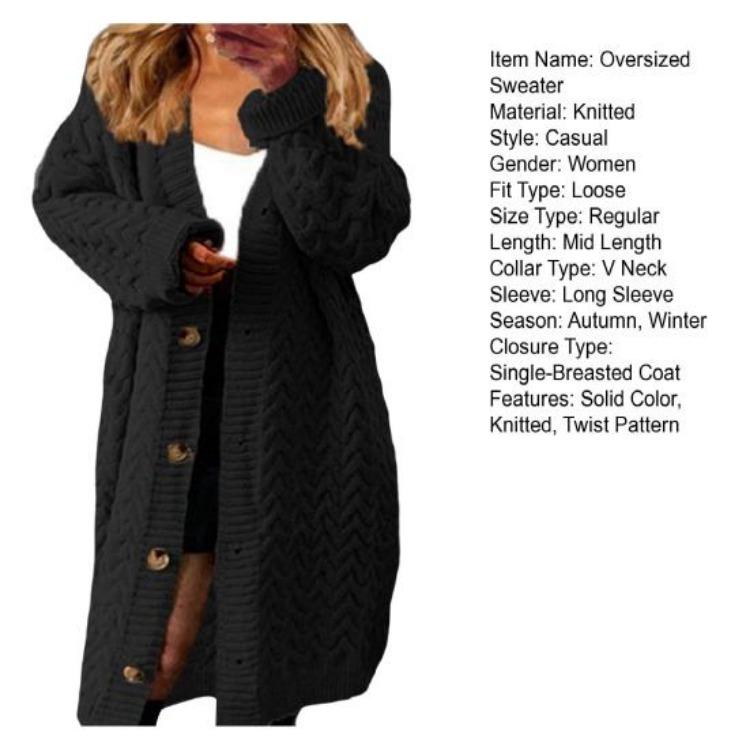 Women Stylish Autumn Winter Mid Length Relaxed Fit Cardigan Sweater Jacket Buttons Closure Streetwear Clothes