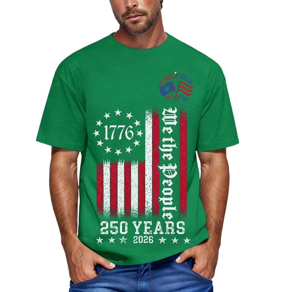 Men's Loose and Casual Flag Letter Print T-shirt Short-sleeved Top
