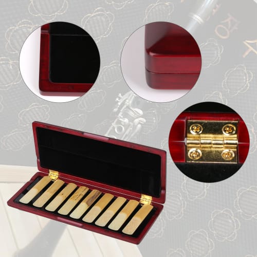 Bstinay 215x90x20mm Red Ergonomic Solid Wood Clarinet Reed Box for 10 Reeds with Velvet and Practical Closure