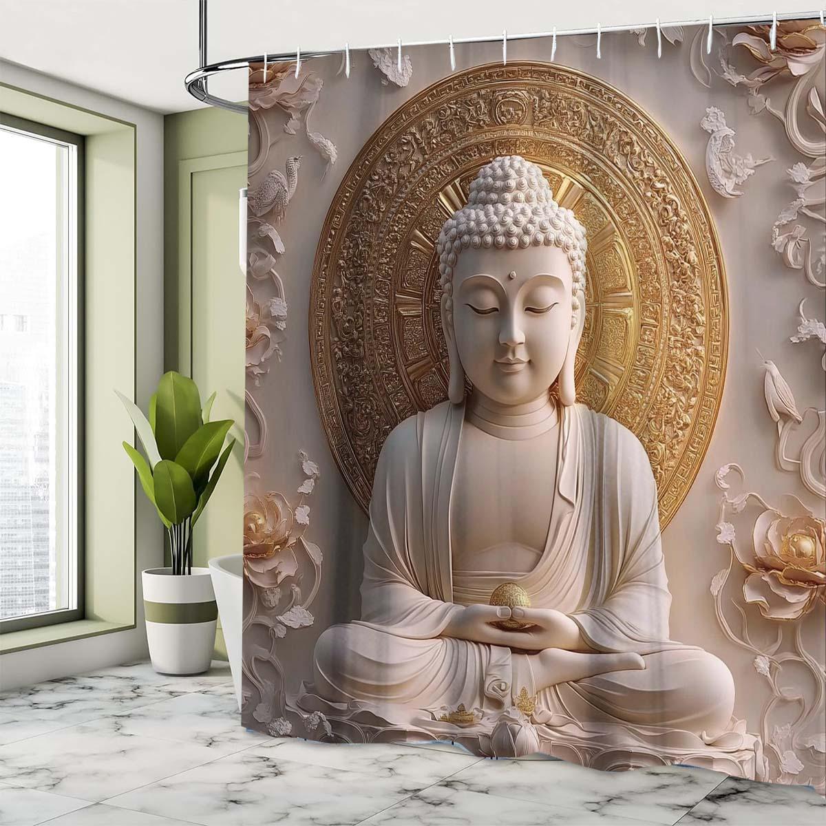 

1Pc Buddha Design Bathroom Partition-Polyester, Machine Washable, With Hook, Spiritual And Religious Theme Shower Curtain W60H190(CM)-1 Pcs