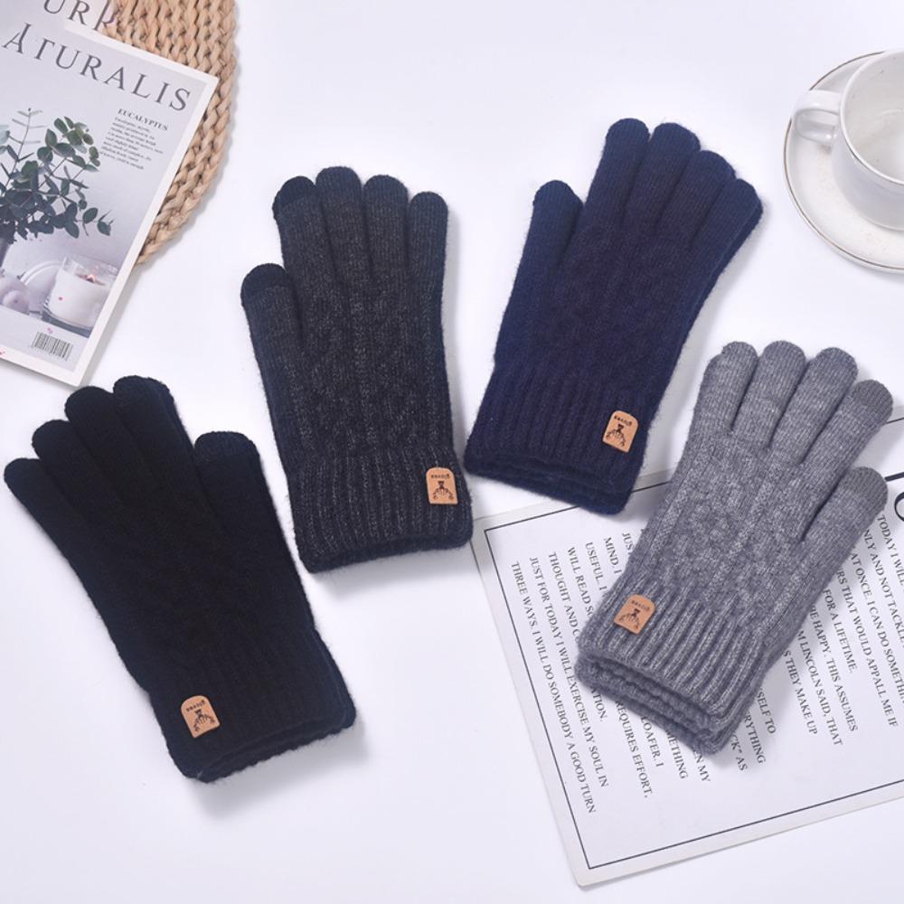 Windproof Wool Knitted Gloves Thicken Full Finger Guantes Fashion Crochet Glove Women Men