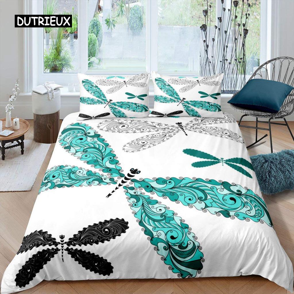 Dragonfly Duvet Cover Set King Size Colorful Wing Bedding Set for Kids Teens Adult Forset Wild Animal Theme 2/3pcs Quilt Cover