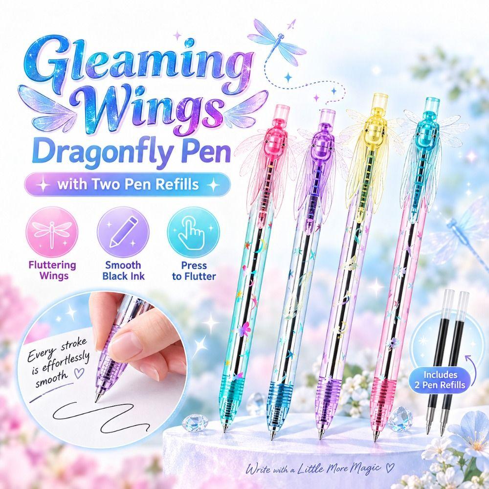 0.5mm Dragonfly Pen with Moving Wings with Two Pen Refills Black Ink Pens Stationery Supplies
