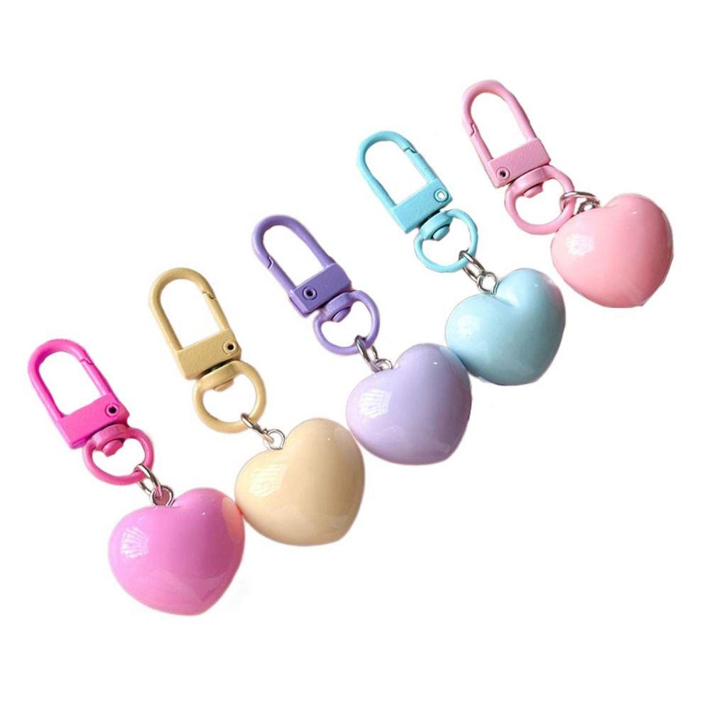 5pcs Anti-lost Heart Pendant Keyring Macaron Colors Car Keychain  Hanging Jewelry