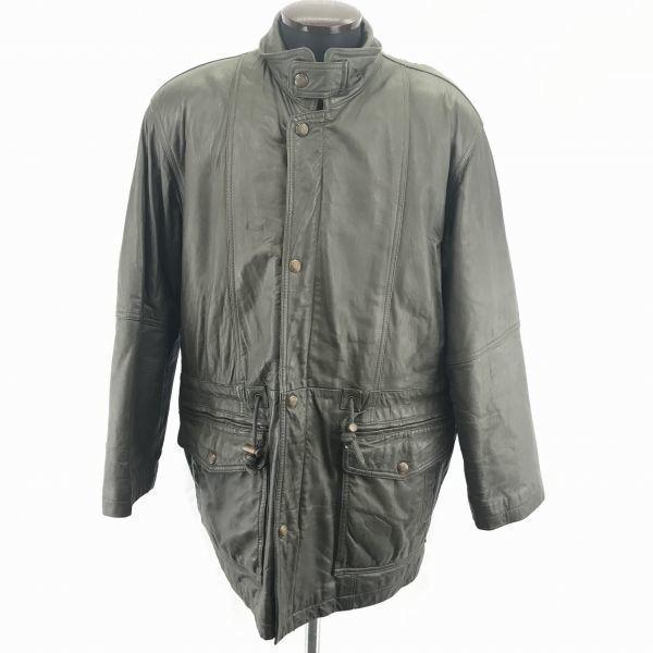 

Crafty/Genuine Lamb Leather Coat/Outerwear/M/Khaki/Quilted/Full Zip/Waist Drawcord/Big Silhouette(USED)