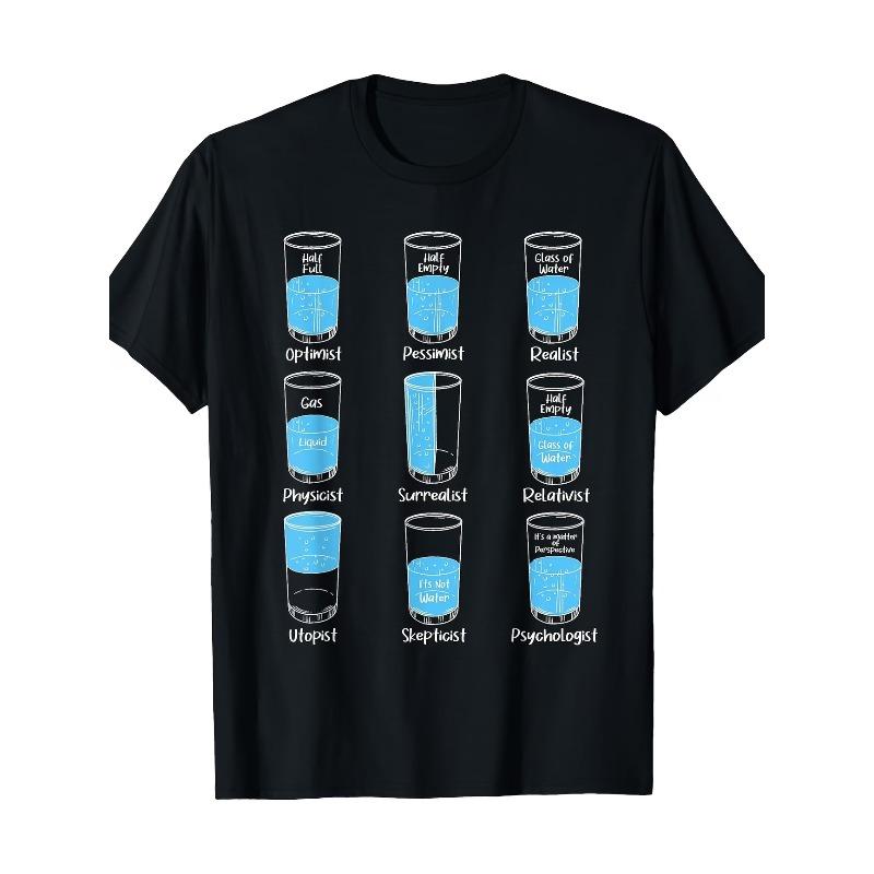 UnisexS T Shirt Summer HalfFull HalfEmpty Meme Psychology Women Cotton Tee Streetwear Casual Trend Loose Short Sleeve