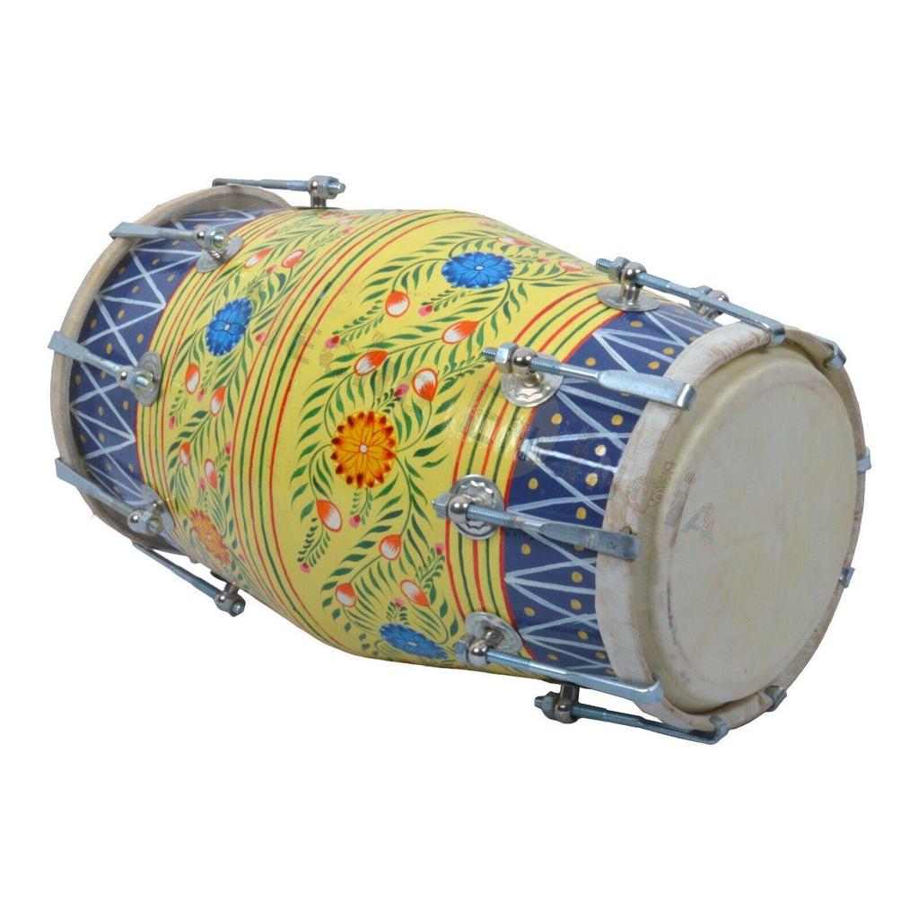 Indian Handmade Folk Musical Instrument – Printed Nut & Bolt Dholak with Bag