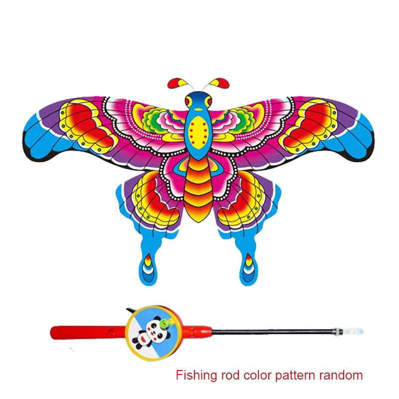 Non-Toxic Mini Fishing Rod Kite For Kids Vivid Butterfly Swallow Parrot Easy To Fly Goldfish Kites For Toddler Outdoor Beach Park Beginner