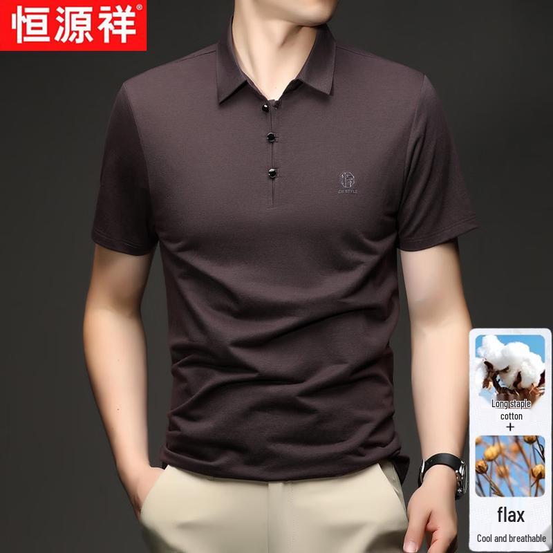 Hengyuanxiang Men s Chinese Style Cotton Linen Polo Shirt M