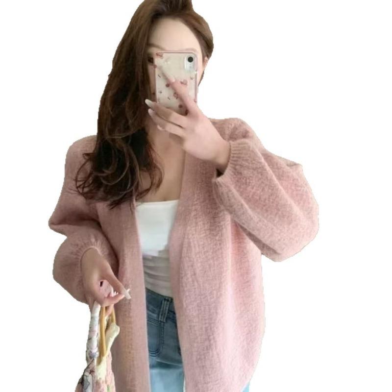 Spring and Autumn New Loose Lazy Sweater Jacket Women's Solid Color Simple Versatile Knitted Cardigan Top