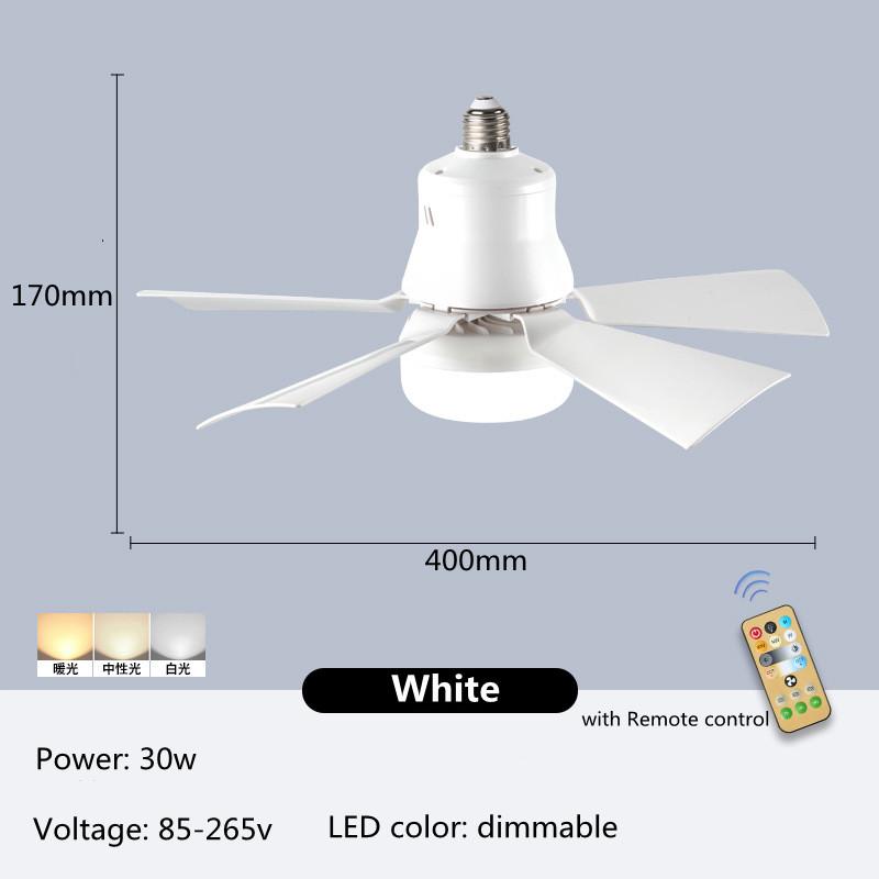

Household led Fan Light 3 Modes Quiet Ceiling Fan Lamps White Blade Fan Light with Remote Control AC85-265V E27 Socket Hanging 30W&85-265V білий