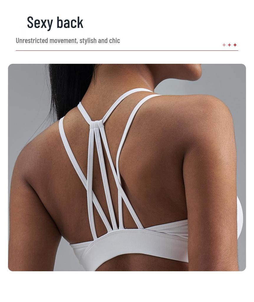 Juyitang European Size Shockproof Sports Bra with Thin Straps and Fixed Cups for Yoga