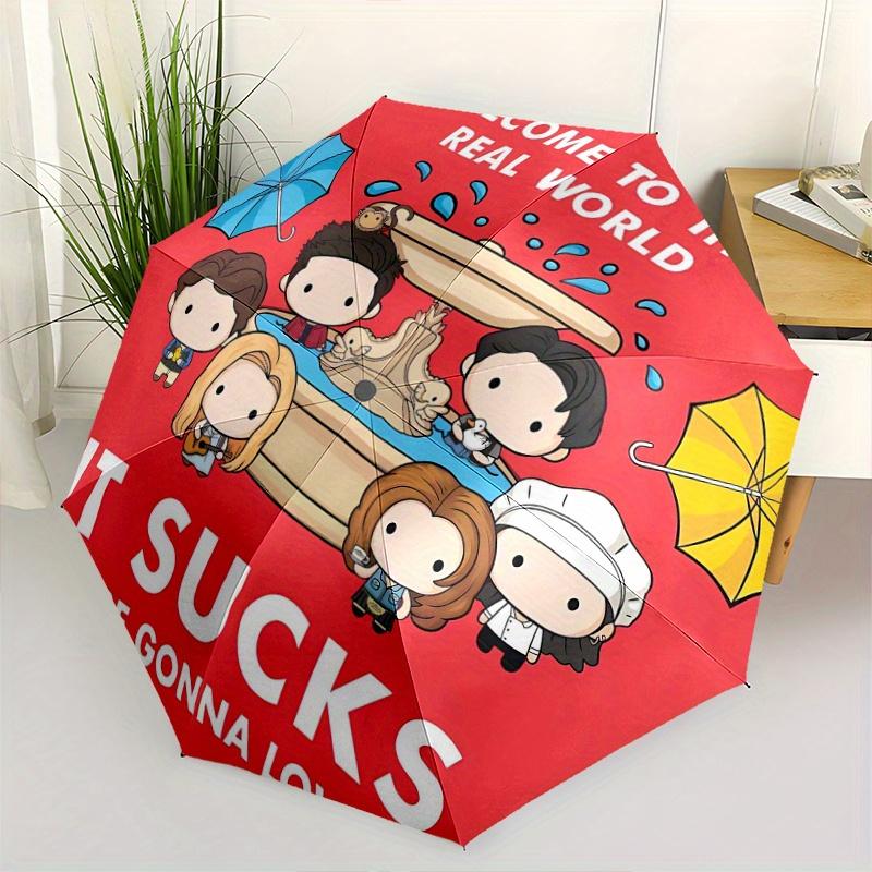 Friends TV Welcome To The Real World It Sucks You Are Going To Love It Durable Cartoon Folding Fashion Umbrella, Portable 3-Fold Compact Umbrella for