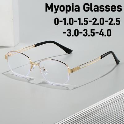 Unisex Blaulichtfilter Myopiebrille Neue Vintage Ovale Halbrandbrille für Kurzsichtigkeit für Damen und Herren Minus Dioptrien Brille