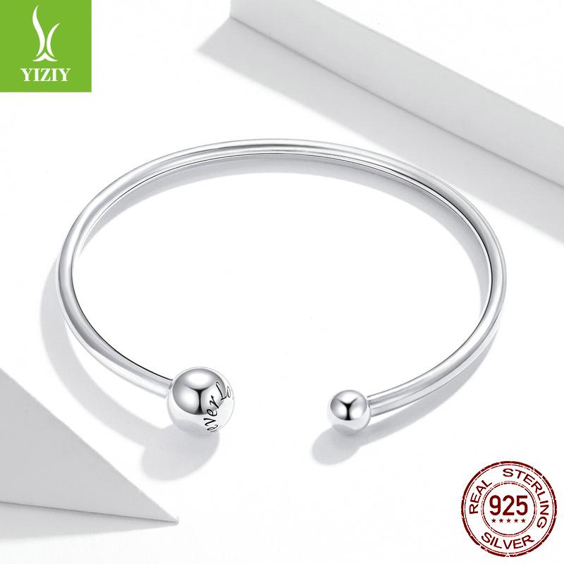 Glossy Round Head Elastic Bracelet, Simple Removable Button Head 925 Sterling Silver Personalized Jewelry Spot Scb198