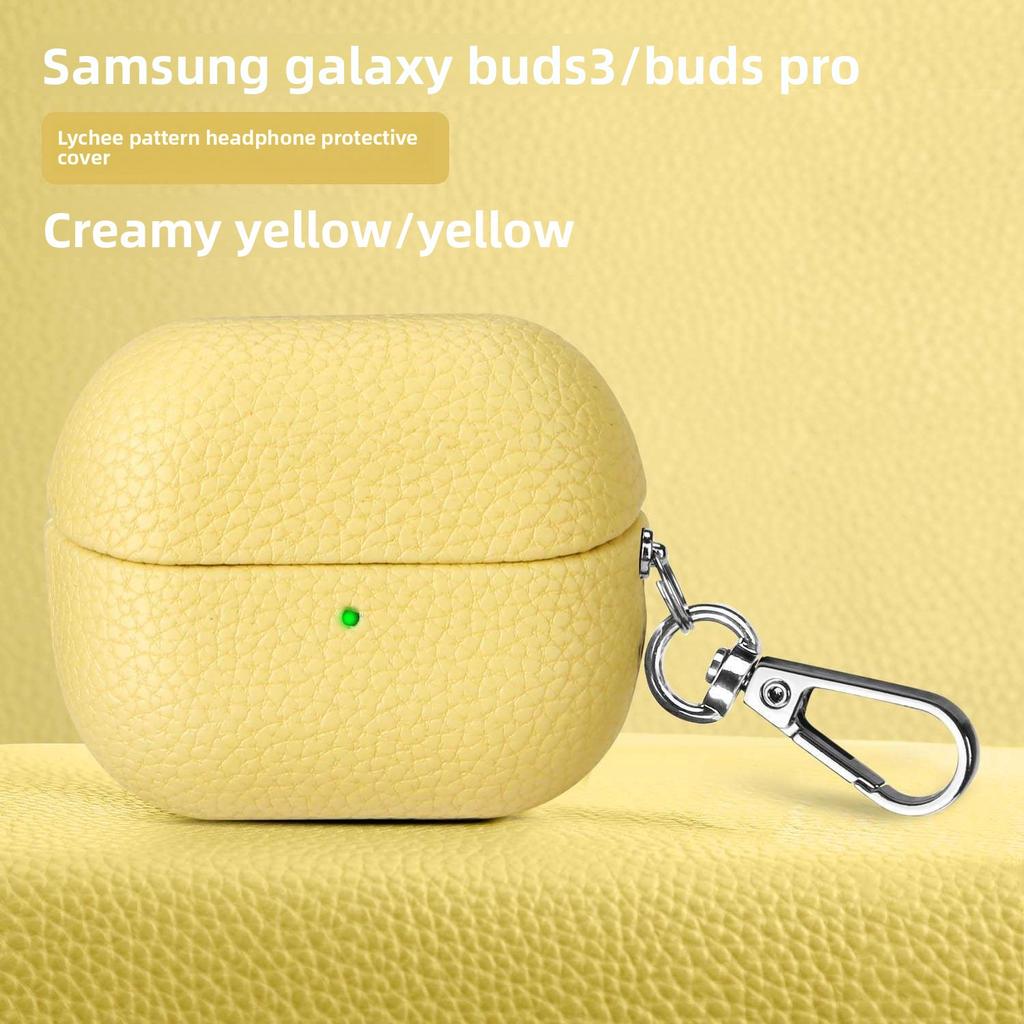 Applicable To Buds3 Bluetooth Headset Protective Cover, Solid Color Lychee Pattern Imitation Leather Hard Case Anti-drop Headset Protective Cover