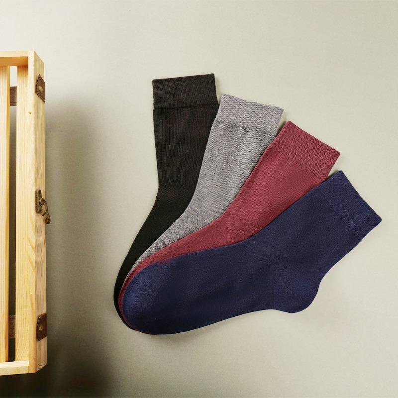 4 Pairs of Socks Men's Anti-odour Sweat Simple Business Socks Spring and Summer Combed Cotton Men's Socks Mid-calf Socks Antibacterial Boneless