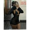 2026 New European and American Spice Girl Style Knitted Neck Dress Slim and Thin Short Holiday Style Swimsuit Blouse