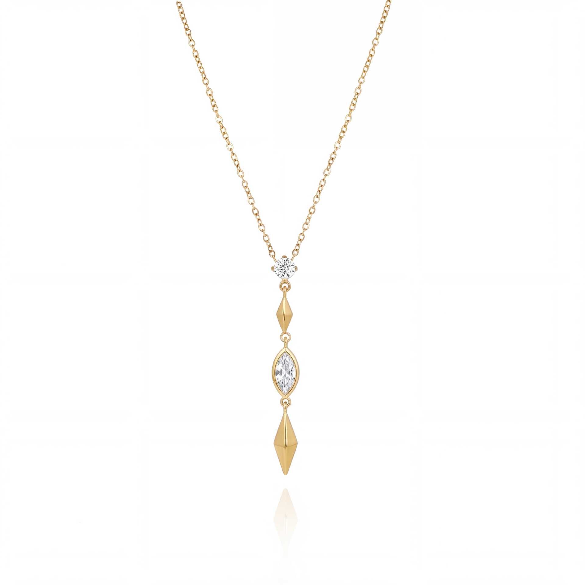 

Light Luxury Elegant Love Water Drop Y-Shaped Fringed Necklace Copper Electroplating Color Retention Diamond Setting Craft Rhombus Female