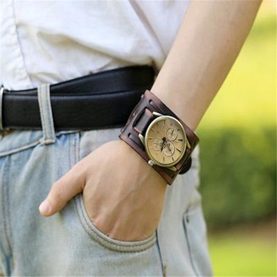Style Retro Punk  Brown Big Wide Leather Bracelet Cuff Men Watch Cool BN