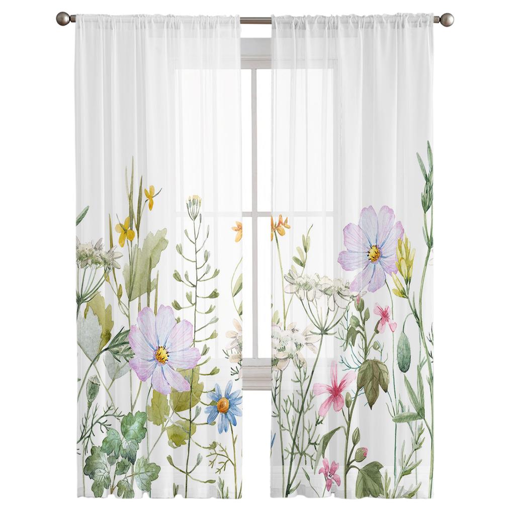 Frühlingsblume Vanille Wildblume Transparenter Tüll Fenstervorhänge Für Wohnzimmer Schlafzimmer Küche Schleier Vorhang Heimdekoration