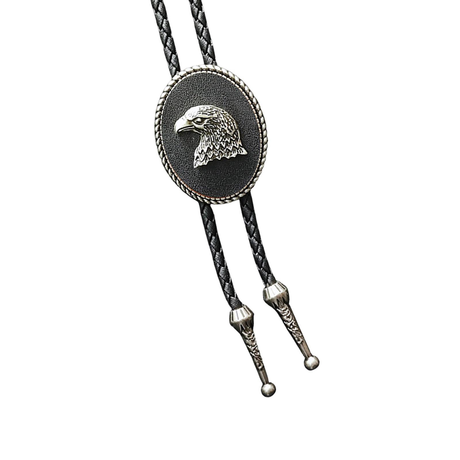 

Eagle Head Bolo Tie Women Men Unisex Vintage PU Leather Necktie Rope Tie Neck Jewelry Rodeos Tie for Formal Theme Party чёрный