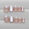 24 Pcs French Tip Press On Nail Cats Eye False Nail Pearls Flowers Acrylic Nail Short Full Cover Stick on Nail