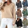 Women's Lace Patchwork V-Neck Long Sleeve Pullover Sweatshirt Casual Solid Color Tops