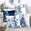 Blue Snowman Tree Gift Pillow Covers for Christmas Decor Polyester pillowcase, sofa decorative cushion cov Headboard Pillow