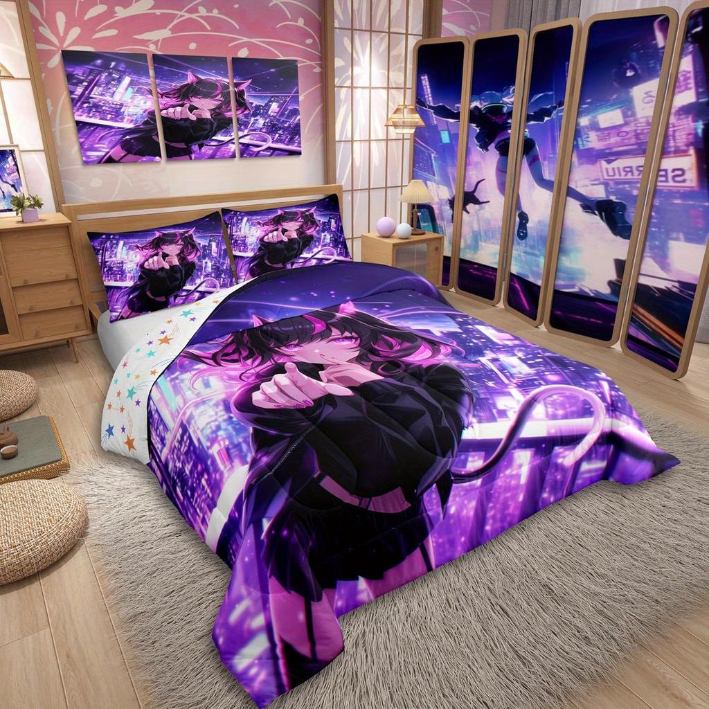 Erosebridal 3/2-teiliges Anime-Bettwäscheset, Japanisches Anime-Bettdeckenset, Cartoon-Bettdeckeninlett für Teenager-Schlafzimmerdekor, Kawaii Japanes