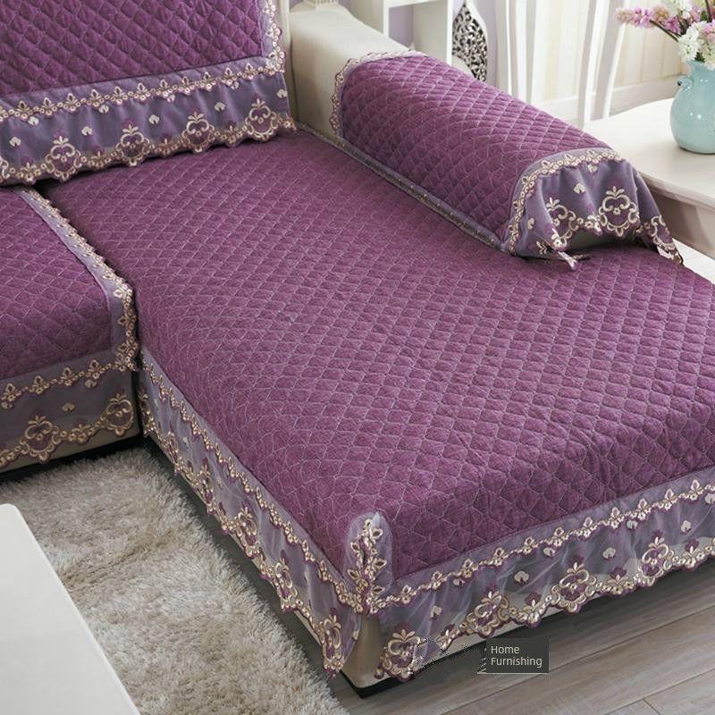 

Four Seasons Sofa Cushion Fabric All-Inclusive Non-Slip Solid Simple Modern Leather Sofa Cushion Solid Wood Sofa Towel Sofa Cover Purple elves 45*45cm pillow case