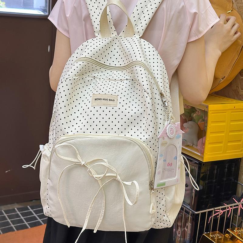 Damen Rucksack Studenten Schultasche College Stil Schleife Polo Punkt Rucksack