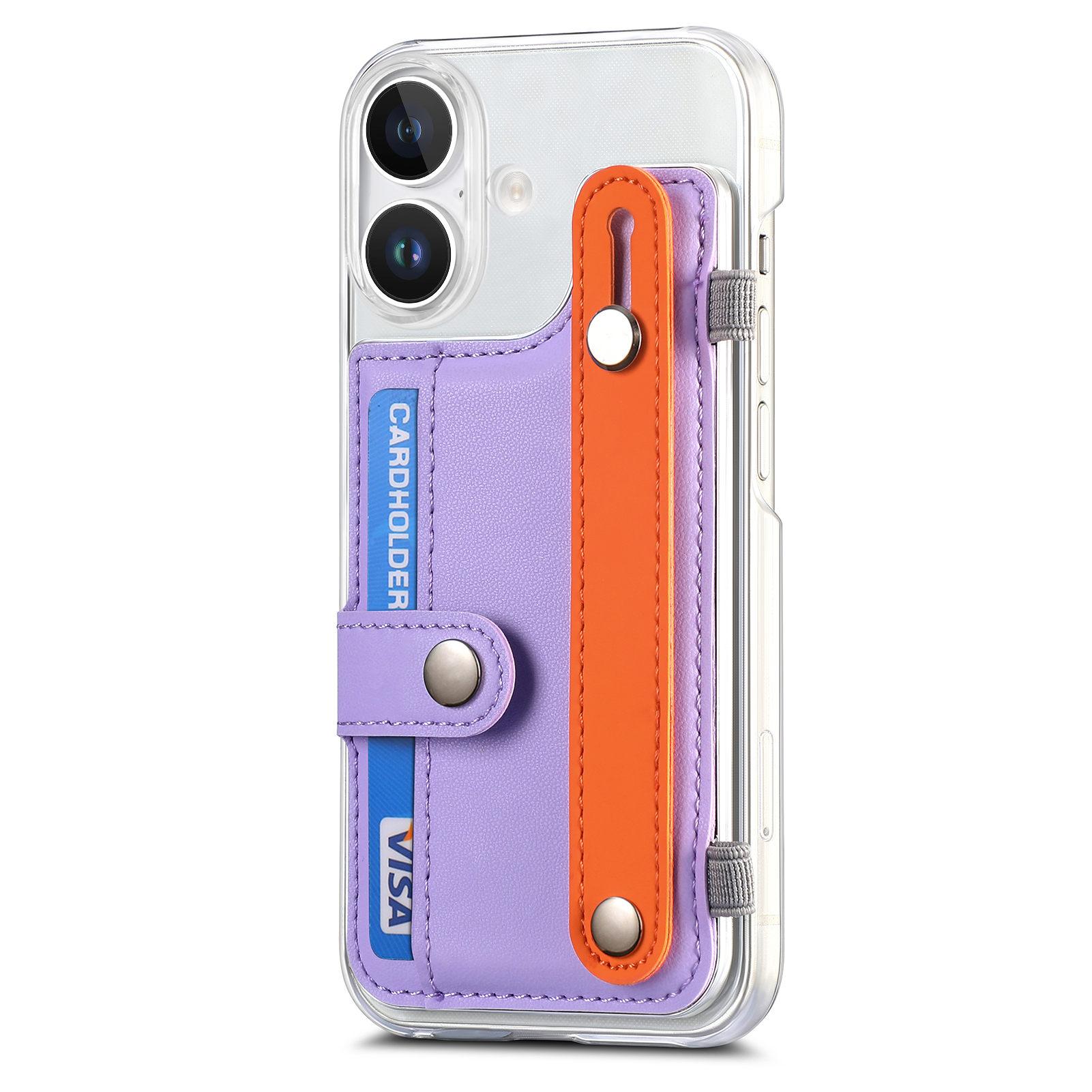 

CY1 For iPhone 16 Case Card Slot Wristband Kickstand Leather+PC Phone Cover Purple