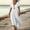 YYFS Women's Fashion Summer Spring Solid Color Print Short Sleeve V-Neck Loose Waistlinet Casual Dresses