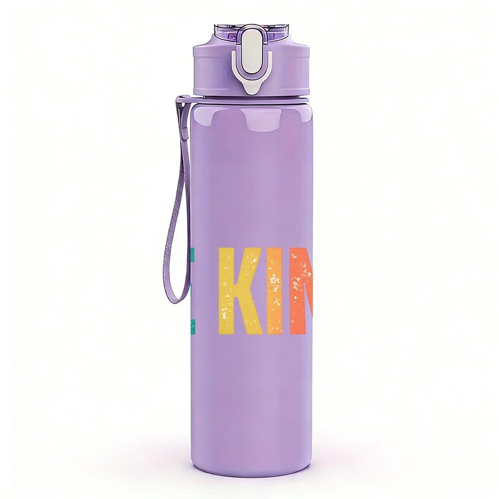 1PC Be Kind Multicolor Retro Letter Print 750ml Color Plastic Sports Water Bottle Leakproof Flip Straw Lid Suitable for Sports Office Home Use