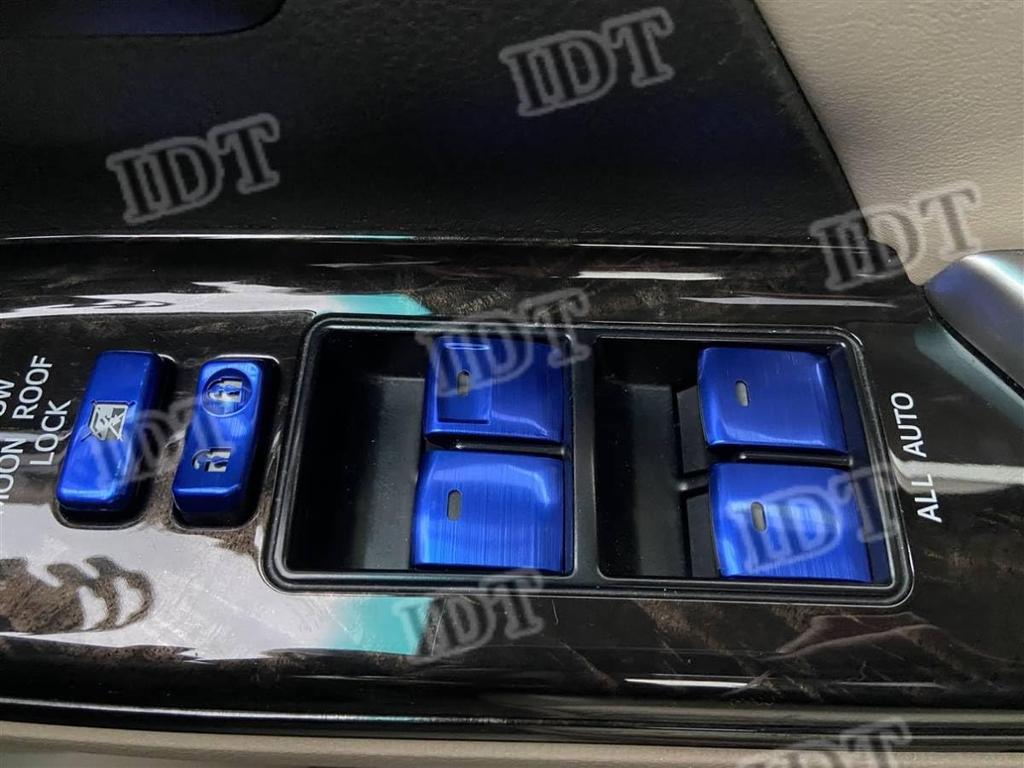 IDT 50 Series Estima Aluminum Power Window Switch Cover Interior Panel Front Rear Bezel ACR GSR AHR20W Type (Blue)