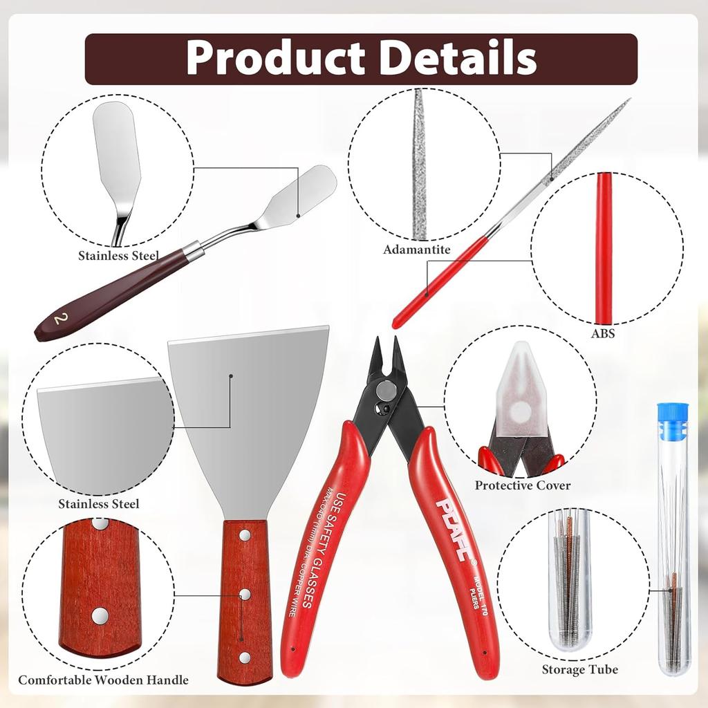 25 Pcs 3D Printer Tools Kit 3D Printing Accessories Include 2 Wire Brush 1 Putty 1 Plastic Shovel 5 Diamond Files 2 Tweezer 10 Needles 1 Plier 1