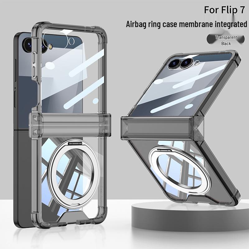 Etui na Samsunga Z Flip7: Wysokiej klasy przezroczysty magnetyczny z powłoką galwaniczną i obracanym o 360° stojakiem