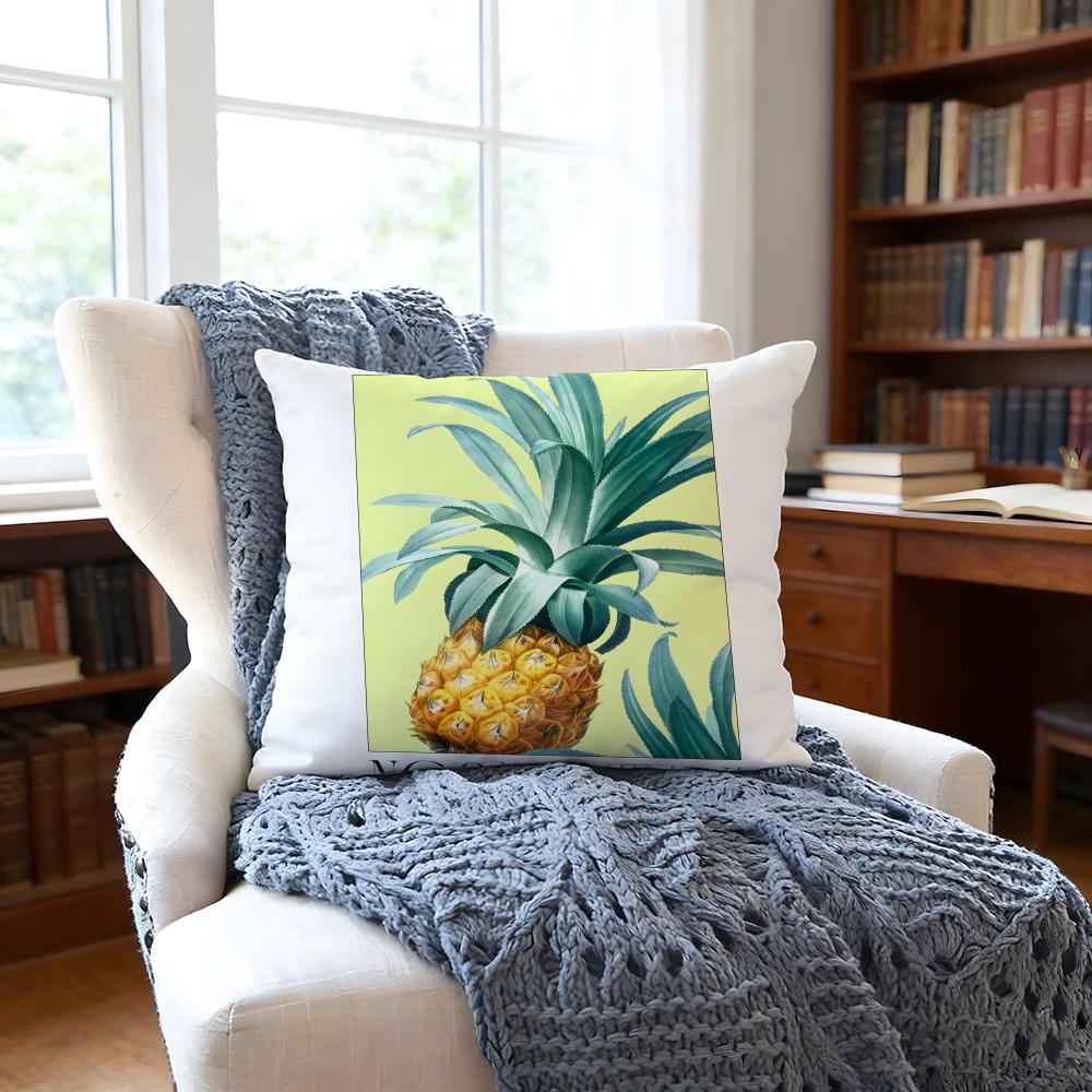 Pineappleillustration Cushion Cover Anti-Dust Mite Short Plush Pillowcase - Invisible Zipper Silky Soft Sofa Cushion Cover