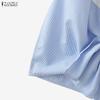ZANZEA Women Casual Round Neck Short Sleeve Stripe Splice Loose Blouse
