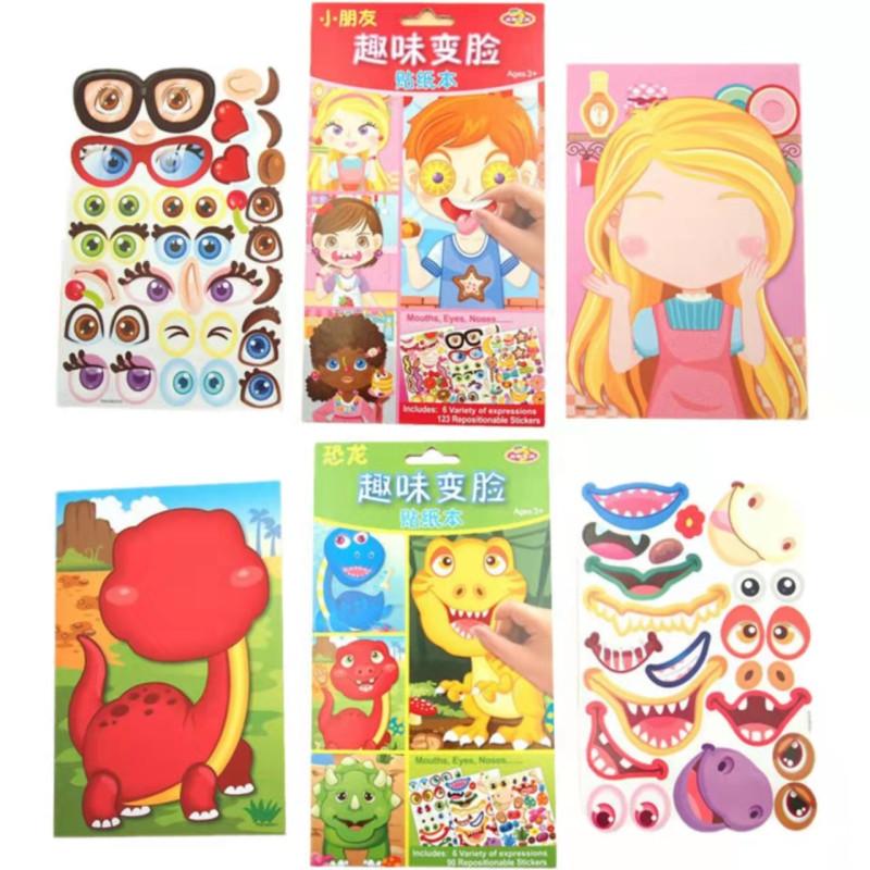 9Pcs/Set Diy Stickers Make-A-Face Princess Animal Dinosaur Assemble Toys Children Puzzle Games For Girls Kids Training Gifts Gxe