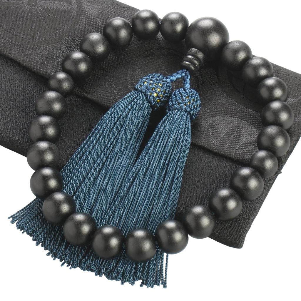 Nenjudo Genuine Ebony 22-Bead Handmade Prayer Beads (Tassel Color Navy Blue) Suitable for All Buddhist Sects