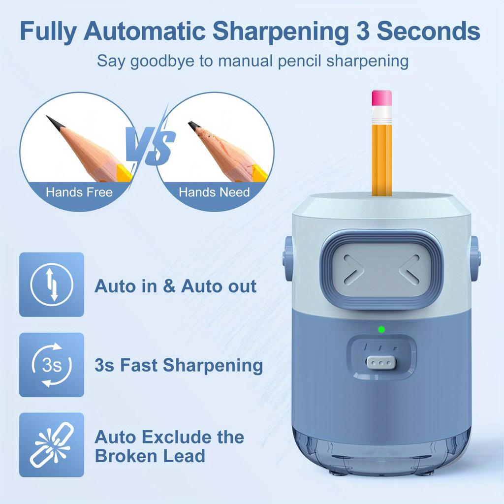 Portable automatic pencil sharpener for 6.5-8 mm pencils automatic in and out design safe and easy to use